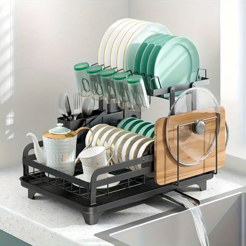 2-Tier Foldable Dish Drying Rack